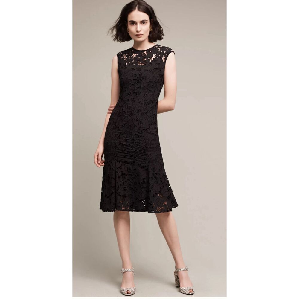 NWT Shoshanna by Anthropologie Black Lace Annella Trumpet Dress Size 6